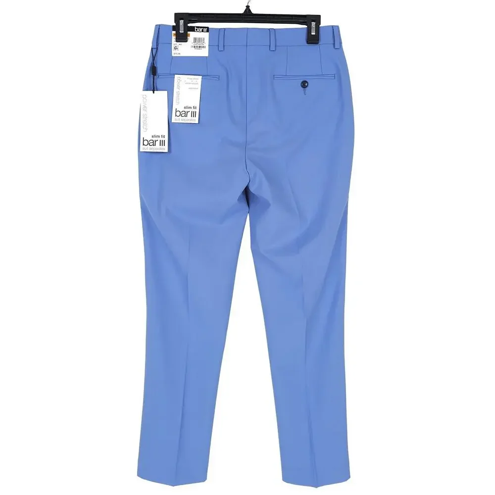 Bar III Mens Slim Fit 2 Piece Suit 34S 29x30 Light Blue Solid Power Stretch Wool
